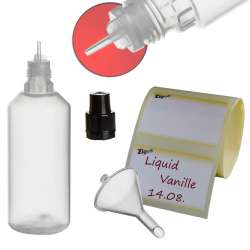 ZigoN 12 x 100ml LDPE Liquid-Flaschen + Trichter + Etiketten in Markenqualitt Deckel-Farbe 2:  SCHWARZ