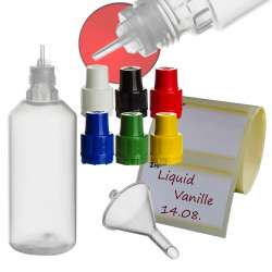 ZigoN 12 x 100ml LDPE Liquid-Flaschen + Trichter + Etiketten in Markenqualitt Deckel-Farbe 5:  GEMISCHT