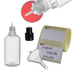 ZigoN 12 x 50ml LDPE Liquid-Flaschen + Trichter + Etiketten in Markenqualitt Deckel-Farbe 2:  SCHWARZ