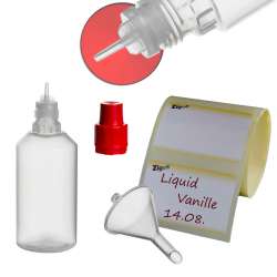 ZigoN 12 x 50ml LDPE Liquid-Flaschen + Trichter + Etiketten in Markenqualitt Deckel-Farbe 3:  ROT