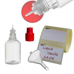 ZigoN 12 x 30ml LDPE Liquid-Flaschen + Trichter + Etiketten in Markenqualitt Deckel-Farbe 3:  ROT
