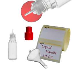 ZigoN 12 x 10ml LDPE Liquid-Flaschen + Trichter + Etiketten in Markenqualitt Deckel-Farbe 3:  ROT