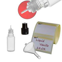 ZigoN 12 x 10ml LDPE Liquid-Flaschen + Trichter + Etiketten in Markenqualität Deckel-Farbe 2:  SCHWARZ